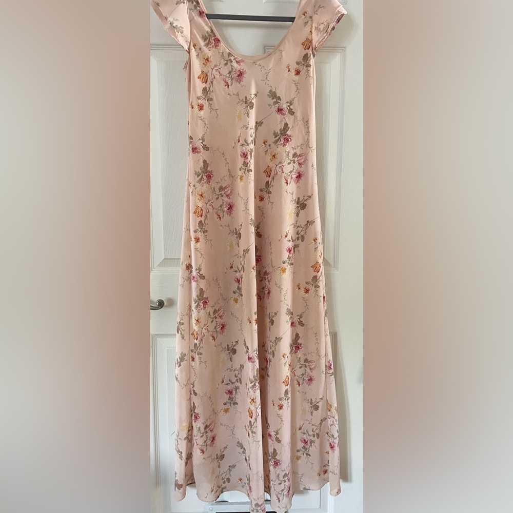 Vintage Barbara Moss Y2k Women's Pink Floral A-Line Maxi Dress